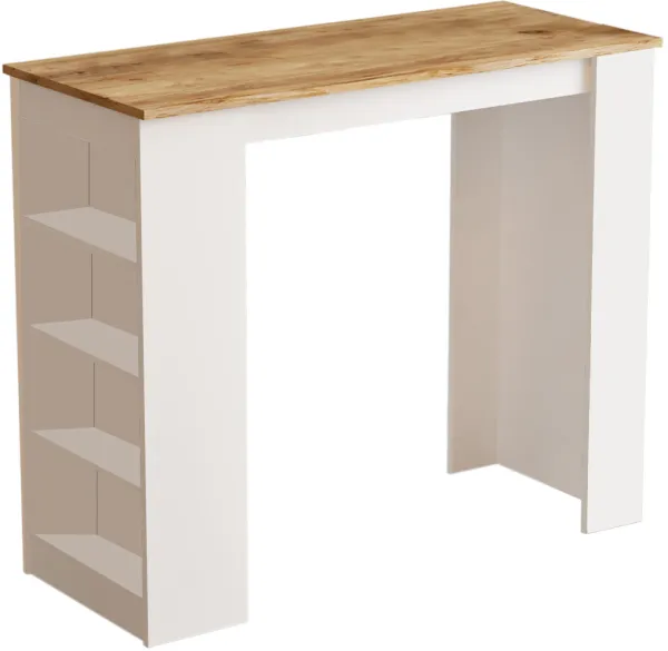 NORDVÄRK ST1 baaripöytä, 3 hyllyllä - valkoinen ja luonnollinen melamiini (120x51,6)