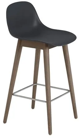 Muuto Fiber Baarituoli puupohjalla ja selkänojalla Musta/Tummanruskea H87,5 cm