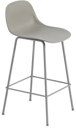 Muuto Fiber -baarituoli, jossa on putkipohja ja selkänoja, harmaa/harmaa H87,5 cm