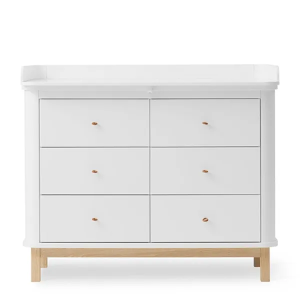 Oliver Furniture Wood Hoitopöytä, jossa 6 laatikkoa, valkoinen/tammi